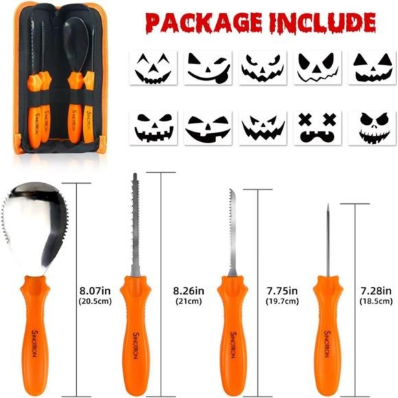 Pumpkin Carving Kit - 4 Halloween Pumpkin Carving Tools Set with 10 Stencils - Picture 5 of 5